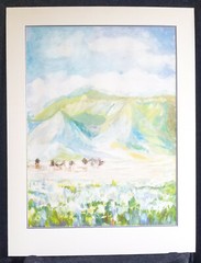 Large Landscape Painting 28″ X 36 1/2″ Gouache Matted Impressionism Schroeder