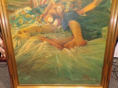 Antonio Massa Vintage 1980s Original Oil Painting Twins Secret Language