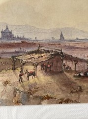 ANTIQUE LANDSCAPE PAINTING TOWN VIEW MEXICAN INDIAN HOME PEOPLE VILLAGE OLD