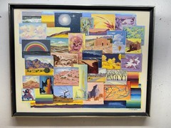 Vintage Signed Multi Panel Southwestern Inspired Original Painting Framed