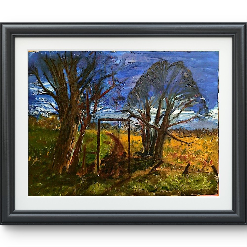 Country Path with Trees Blue Sky Landscape Painting 12×16 Original Oil