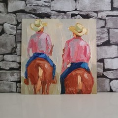 Cowboy Painting Western Original Oil Art Semi Abstract Modern Decor Wall Artwork