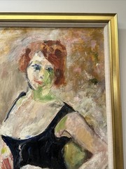 Mid Century Painting Woman Women Pretty Female Model Enid Edson New York Large