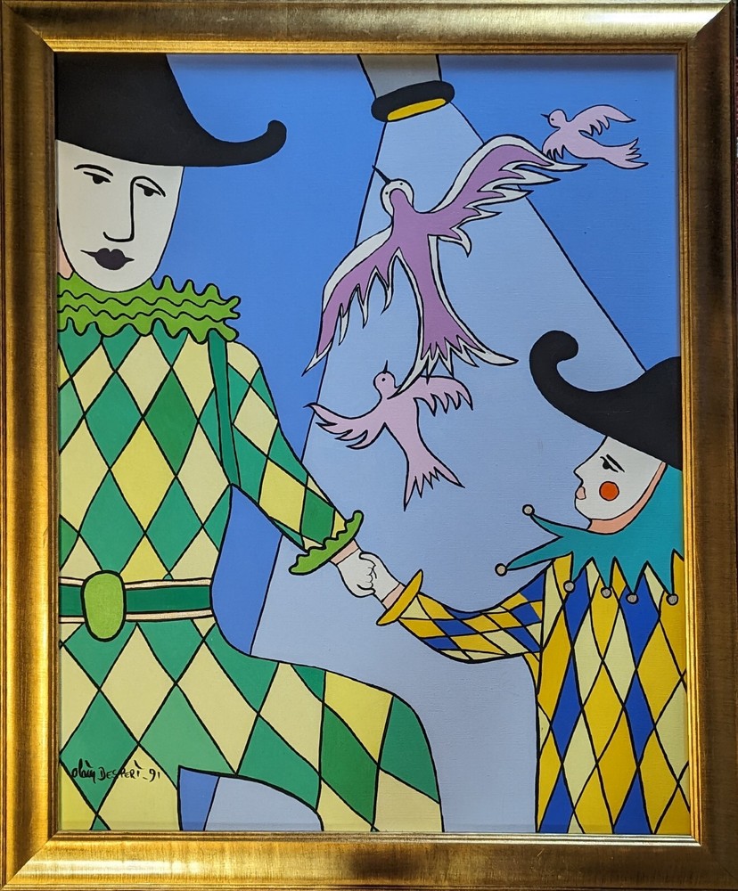 Alain Despert, Jesters and Doves, Acrylic on Canvas, A Bora Bora Artist