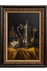 Tea Time Oil On Canvas Painting by Ducloux 1882 Framed