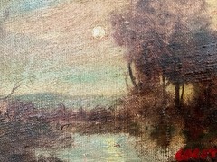 Vintage Framed Signed Landscape Oil Painting on Canvas Panel