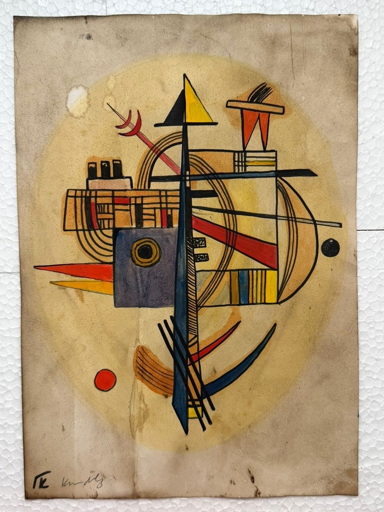 VASILY KANDINSKY painting drawing on old paper signed stamped