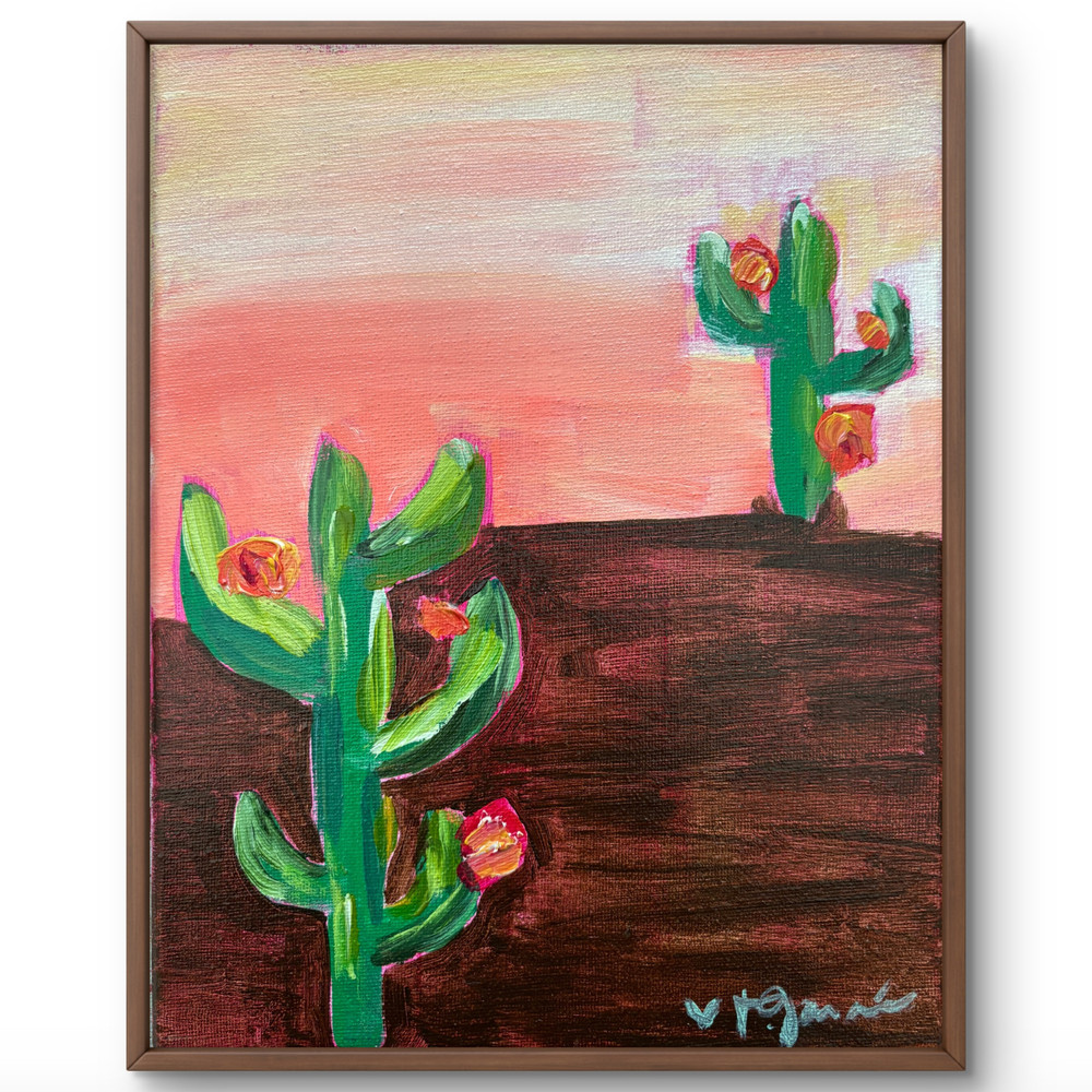 V Muse Era Desert Cactus 8×10 Original Art Sunset Expressionism Canvas Painting