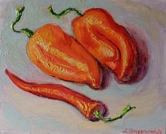 Peppers Impasto Painting Original Art Impression Oil Painting 7.8 x 9.8 in