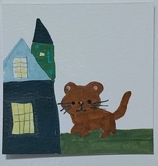 GAT ORIGINAL Painting ART 3×3 Cat Kitten Whimsical Animals Impressionism Decor