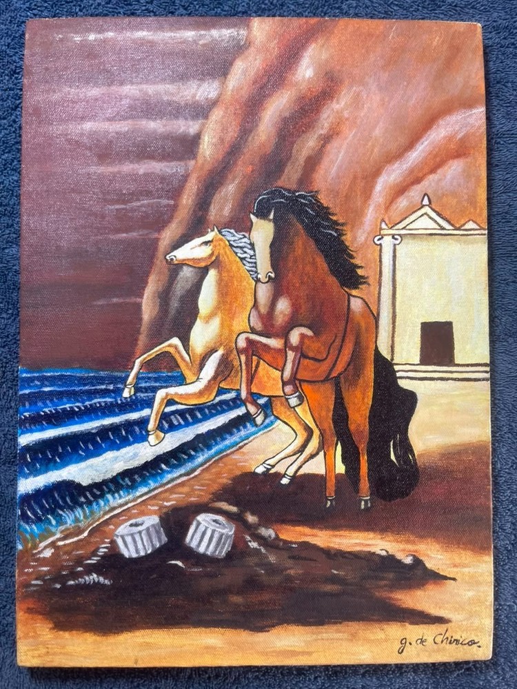 Giorgio de Chirico painting oil on canvas signed stamped vintage 0.25 x 0.35 m