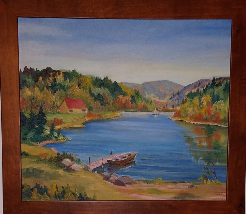 Painter Suzanne Obrand Holocaust Survivor, Oil on Canvas Mountain Lake Painting