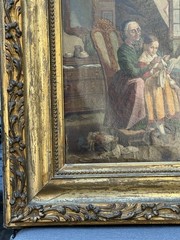 ANTQ Early 19th C German Munich School Interior Genre O/C „The Knitting Lesson“!