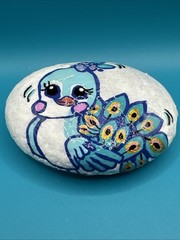 Hand Painted Rock Peacock Cute Cartoon Gift Home Decor