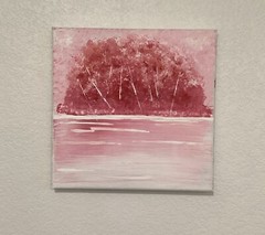 Original Abstract Acrylic Pink Tree and Water Painting 10 x 10