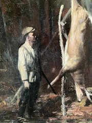 paintings 1890-1920 original, Deer hunter, hunting, whitetail deer, Illustration