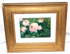 signed Janice M. Warriner Hand Painted Floral Oil Painting Pink Roses Santa Fe