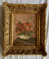 Oil Painting Still Life Flowers Poppy Poppies Stucco Frame H. Schurig 1992
