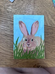 ACEO Original Art, Bunny In Grass, Acrylic Marker Painting