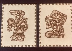 Rare Cultura Maya Ixchel Goddess and El Cargador Del Tiem Etching Art on Leather