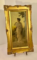 C.F. Lowcock (English, 1844-1925) Framed Oil on Wood Titled “Meditation” c1870s