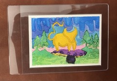 ACEO Original Watercolor Painting Mythical Creature On A Mushroom Fantasy Art