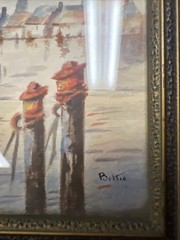Vintage Bettie Signed Painting. Fishing Boats 11 1/2” X 8” Framed