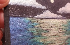 aceo original painting ooak watercolor shimmering seascape full moon ocean