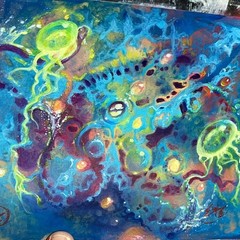 Original Octopus painting jellyfish ocean art colorful surrealism By Artettina