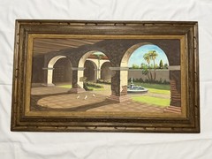 Gerald Thaddeus Pickett Oil Painting Courtyard 45 x 27 Art in Gorgeous Frame