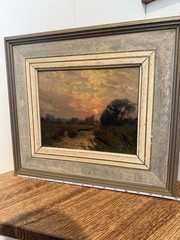 William J. Kaula -Sunset In Autumn-Oil painting-Framed