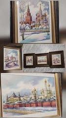 (3) RARE Kremlin/St. Basil’s Cathedral RUSSIA Watercolor ORIGINAL SIGNED Framed