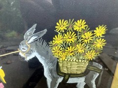 Signed ORIGINAL Boy Donkey MEXICAN Folk Art OIL PAINTING Framed SOMBRERO Flowers