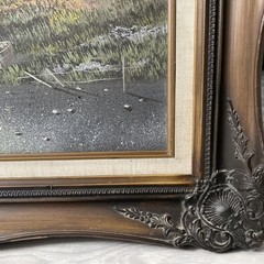Original oil painting On Canvas Landscape Barn Ornate Frame Signed R.Hilton