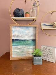 Original Watercolor Abstract Ocean/Beach-11×14 Unframed & Unique blue,tan,green
