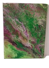 Emerald Rainbow Acrylic Art Hand Pour Painting On Canvas 12in × 16in × 0.5 in