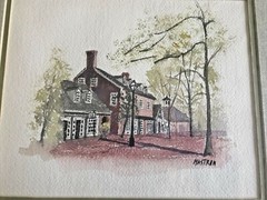 Townscape Landscape Watercolor Painting Framed Art Signed Mastran Brick Building