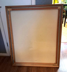 Signed Huntington Canvas Oil Painting Folk Art Wood Frame 38×46 in Colonial US