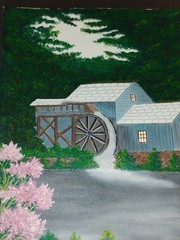 Vtg 9×12 Old Grist Mill Folk Art Countrysid Rustic Oil Painting Signed M. Slane