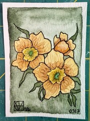 ACEO Painting by M. Hackney Flowers Botanical Watercolor Ink, Signed, 2.5×3.5″