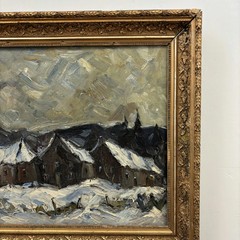 Handcrafted Winter Landscape Oil Painting „Snowy Village“ Russian Artwork
