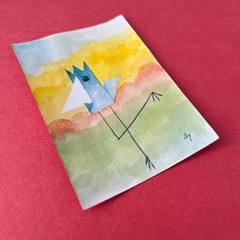 ACEO original painting art card pop surreal Watercolor Bird 1 Tim Olly acg 695
