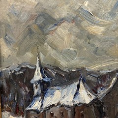 Handcrafted Winter Landscape Oil Painting „Snowy Village“ Russian Artwork