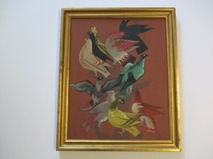 MID CENTURY BIRD PAINTING MODERNISM EXPRESSIONISM PIGEONS SIGNED LANDIS 1950’S