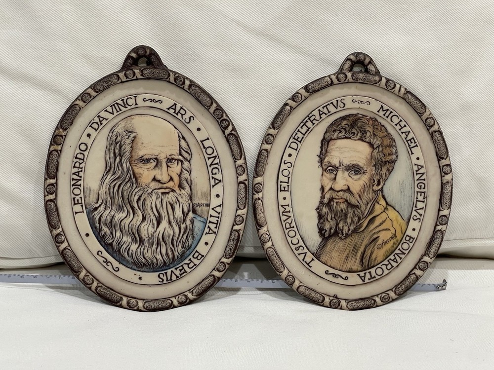 X2 Vintage ARTINI Etched Engraving Original Leonardo Da Vinci, Michelangelo.