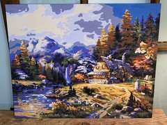 Vtg Paint By Number CABiN in the Woods near Water 20″x 16″ UNFRAMED Painting #1