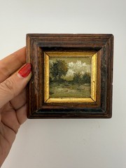 ORIGINAL landscape mini painting in handmade vintage style ornate frame