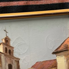 VTG Original Oil Painting „The Chapel of the Robbery“ Santos Leiva 1979 Signed