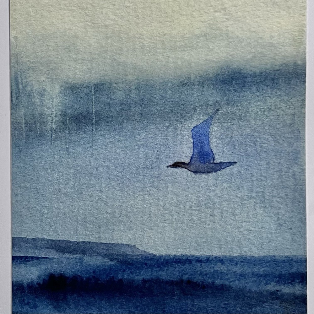 ORIGINAL WATERCOLOR by Allison Spreadborough / BIRD IN FLIGHT / 3.75 x 5.25 In.