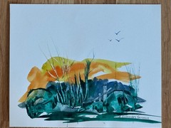 ALICE GUZMAN ORIGINAL WATERCOLOR PAINTING 7″ X 9″ NEW MEXICO ARTIST 1980’S